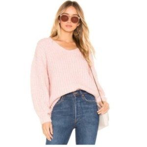 Rebecca Minkoff Dorit Sweater Chunky Knit Balloon Sleeve Baby Pink Extra Small